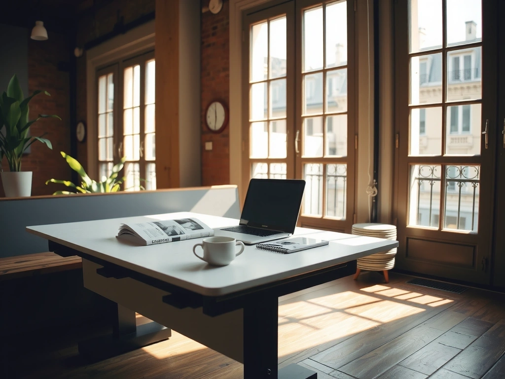 Interior view of crezivo's Parisian studio loft, showing natural light and workspace.