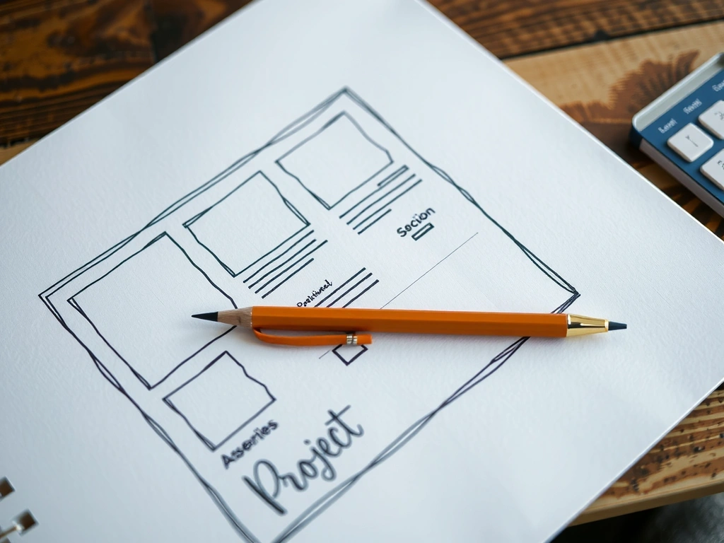 Detailed project wireframe sketch on graph paper